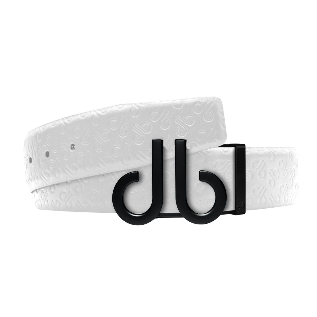 White Db Icon Pattern Embossed Leather Belt With Druh Db Black Icon Buckle