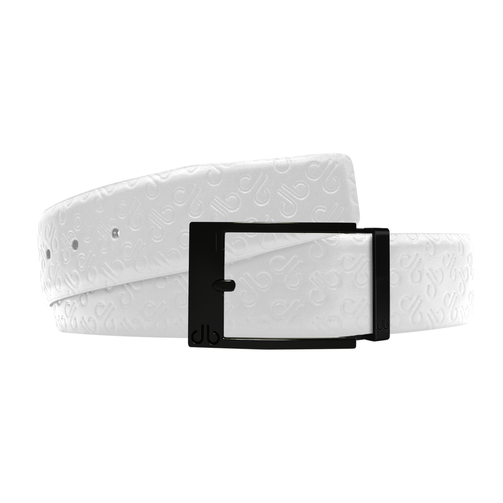 White Db Icon Pattern Embossed Leather Belt With Black Classic Prong Buckle