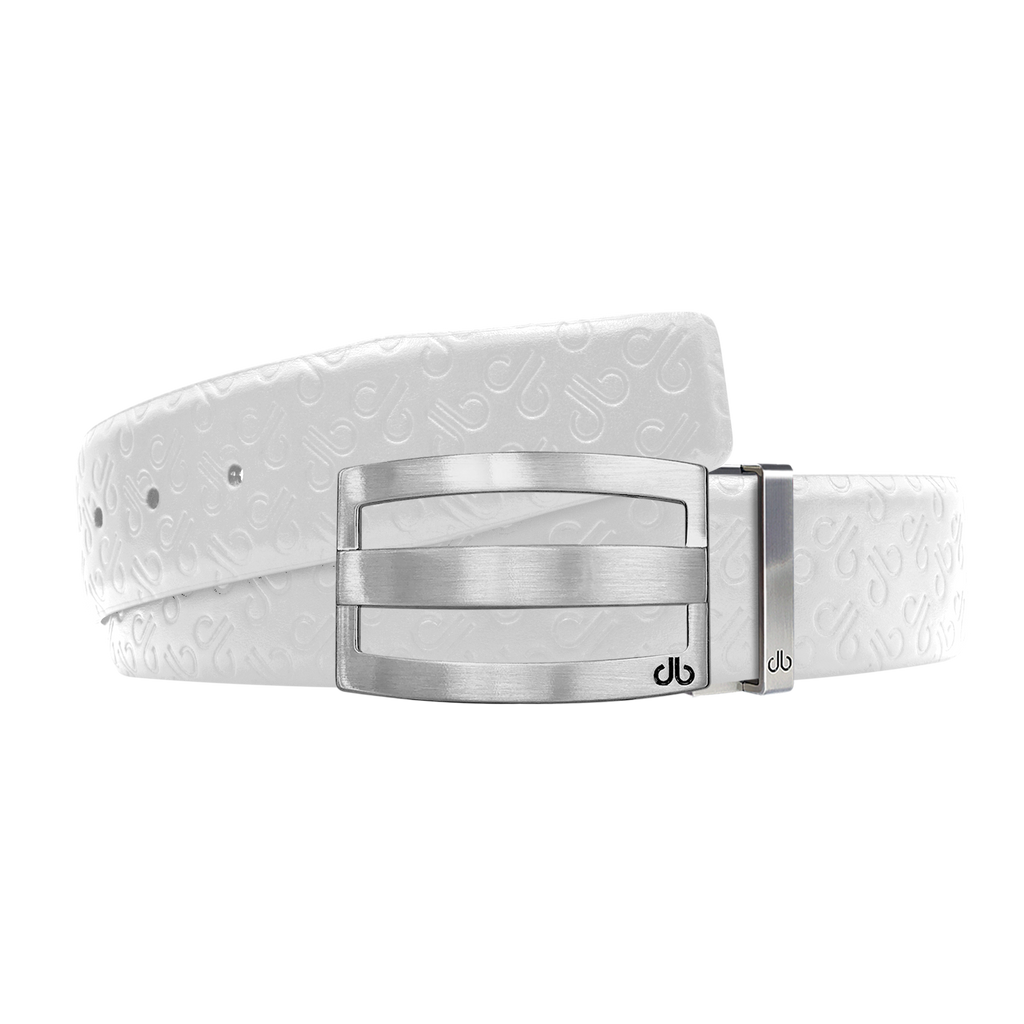 White Db Icon Pattern Embossed Leather Belt With Silver Druh Db Classic Striped Buckle