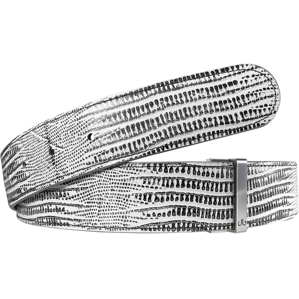 White & Black Lizard Textured Leather Belt