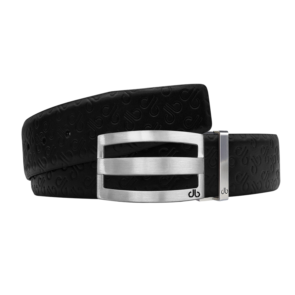 Black Db Icon Pattern Embossed Leather Belt With Silver Druh Db Classic Stripped  Buckle