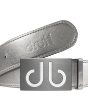 Silver Plain Leather Texture Belt with White Infill Buckle
