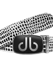 Black and White Crocodile Textured Leather Belt with Black Giant Buckle