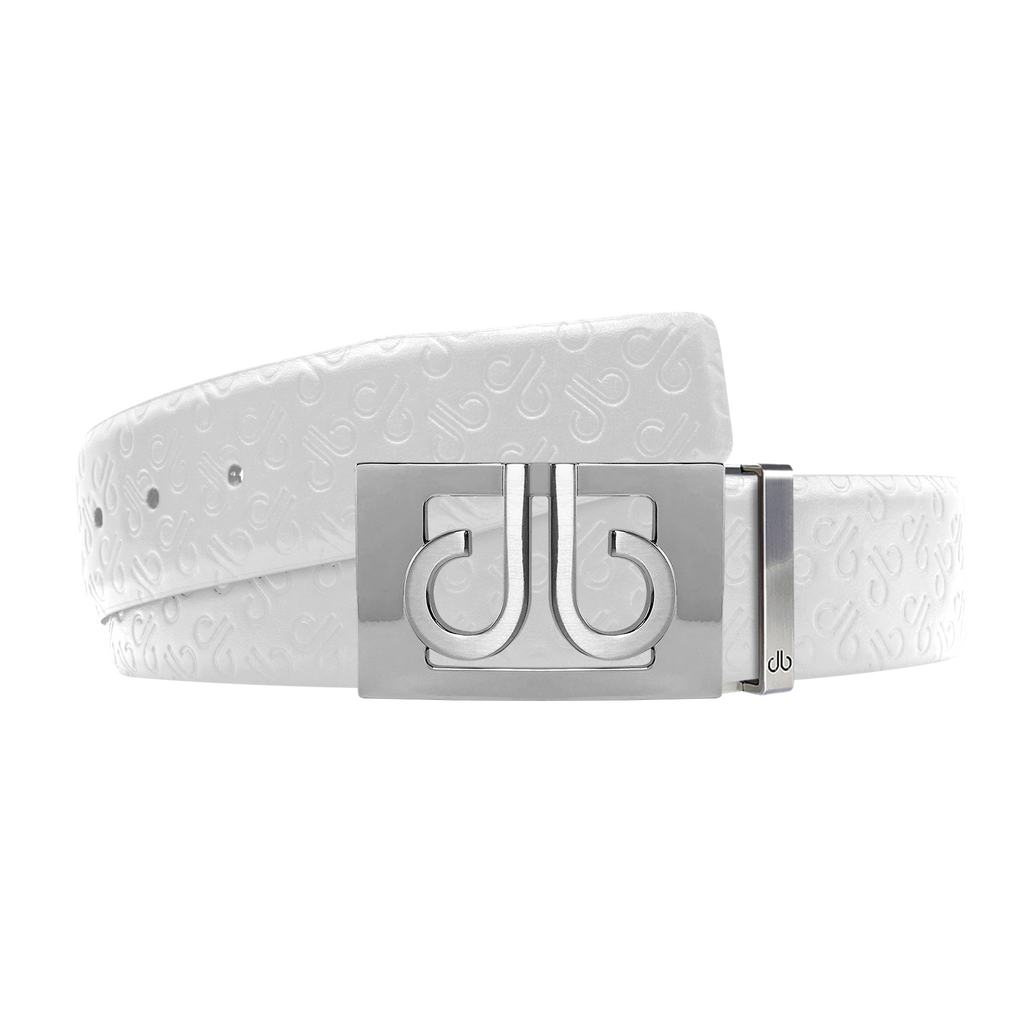 White Db Icon Pattern Embossed Leather Belt With Silver Db Classic Thru Buckle