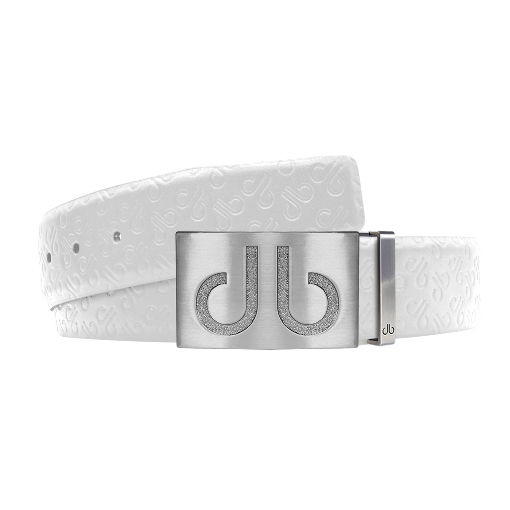 White Db Icon Pattern Embossed Leather Belt With Silver Druh Db Classic Buckle
