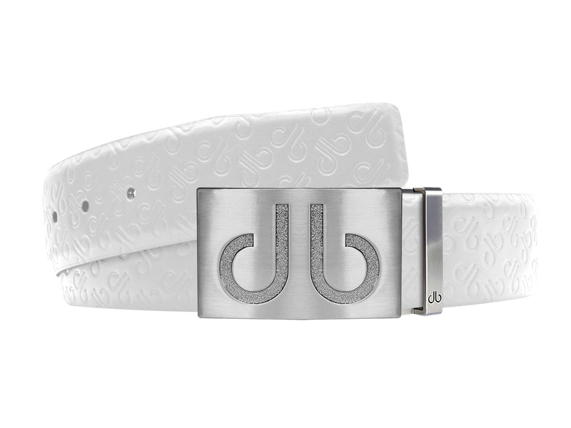 White Db Icon Pattern Embossed Leather Belt With Silver Druh Db Classic Buckle