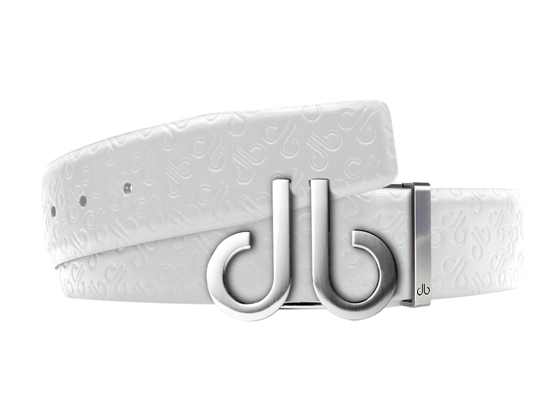 White Db Icon Pattern Embossed Leather Belt With Druh Db Silver Icon Buckle