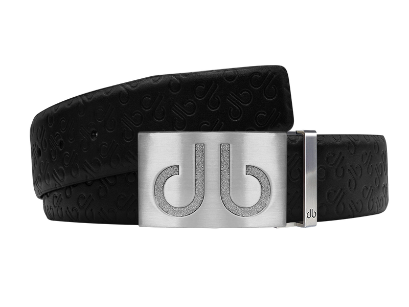 Black Db Icon Pattern Embossed Leather Belt With Silver Druh Db Classic Buckle