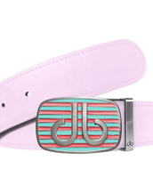Pink Plain Leather Texture Belt with Pink & Aqua Striped Buckle