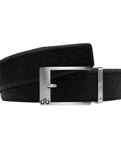 Black Db Icon Pattern Embossed Leather Belt With Silver Classic Prong Buckle