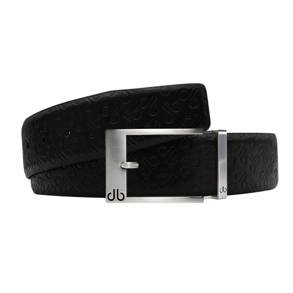 Black Db Icon Pattern Embossed Leather Belt With Silver Classic Prong Buckle