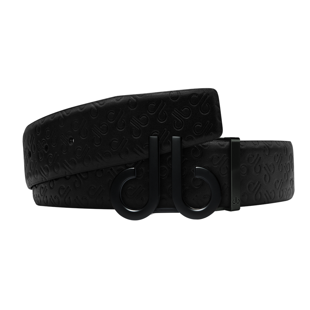 Black Db Icon Pattern Embossed Leather Belt With Druh Db Black Icon Buckle