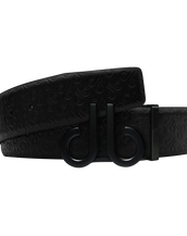 Black Db Icon Pattern Embossed Leather Belt With Druh Db Black Icon Buckle