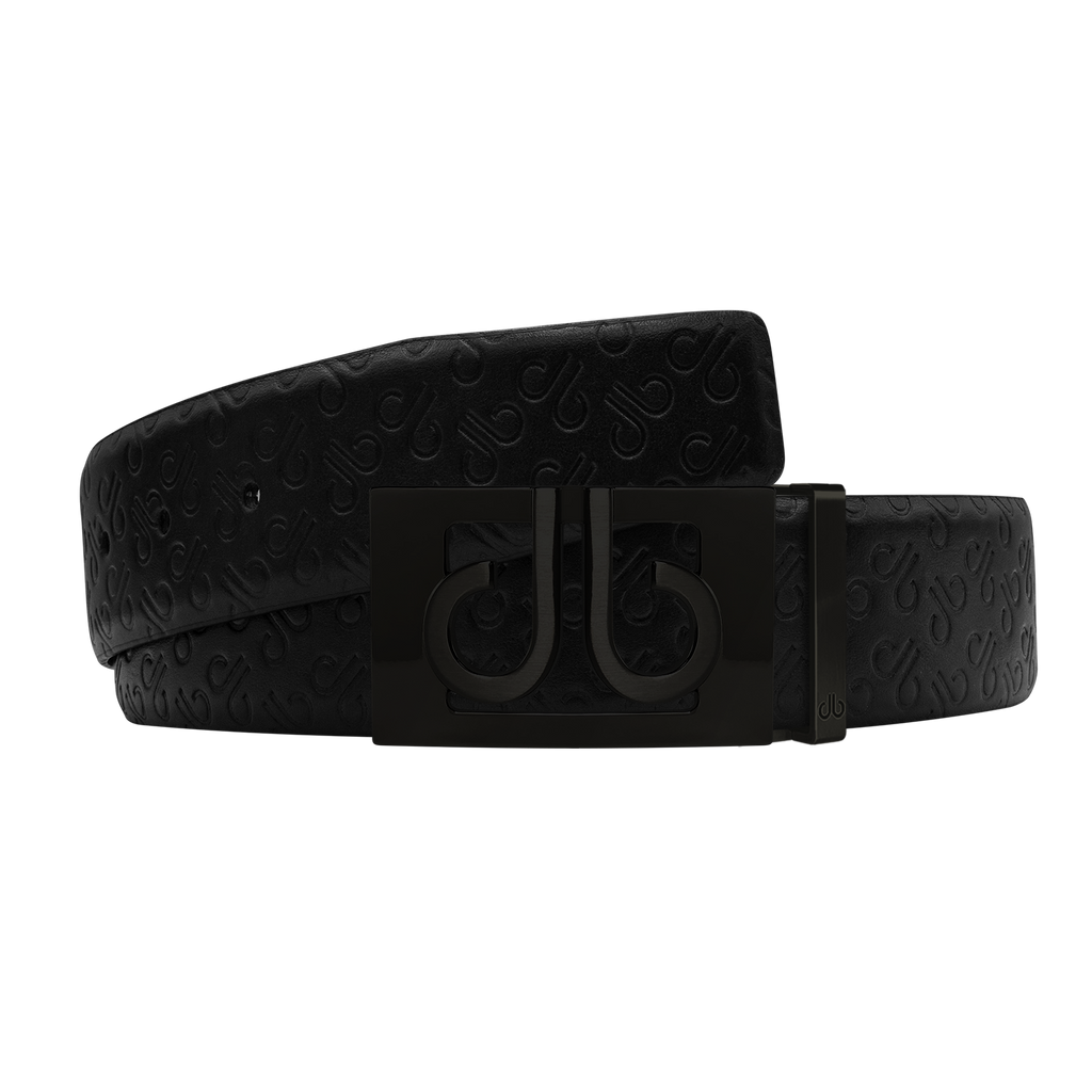 Black Db Icon Pattern Embossed Leather Belt With Black Db Classic Thru Buckle