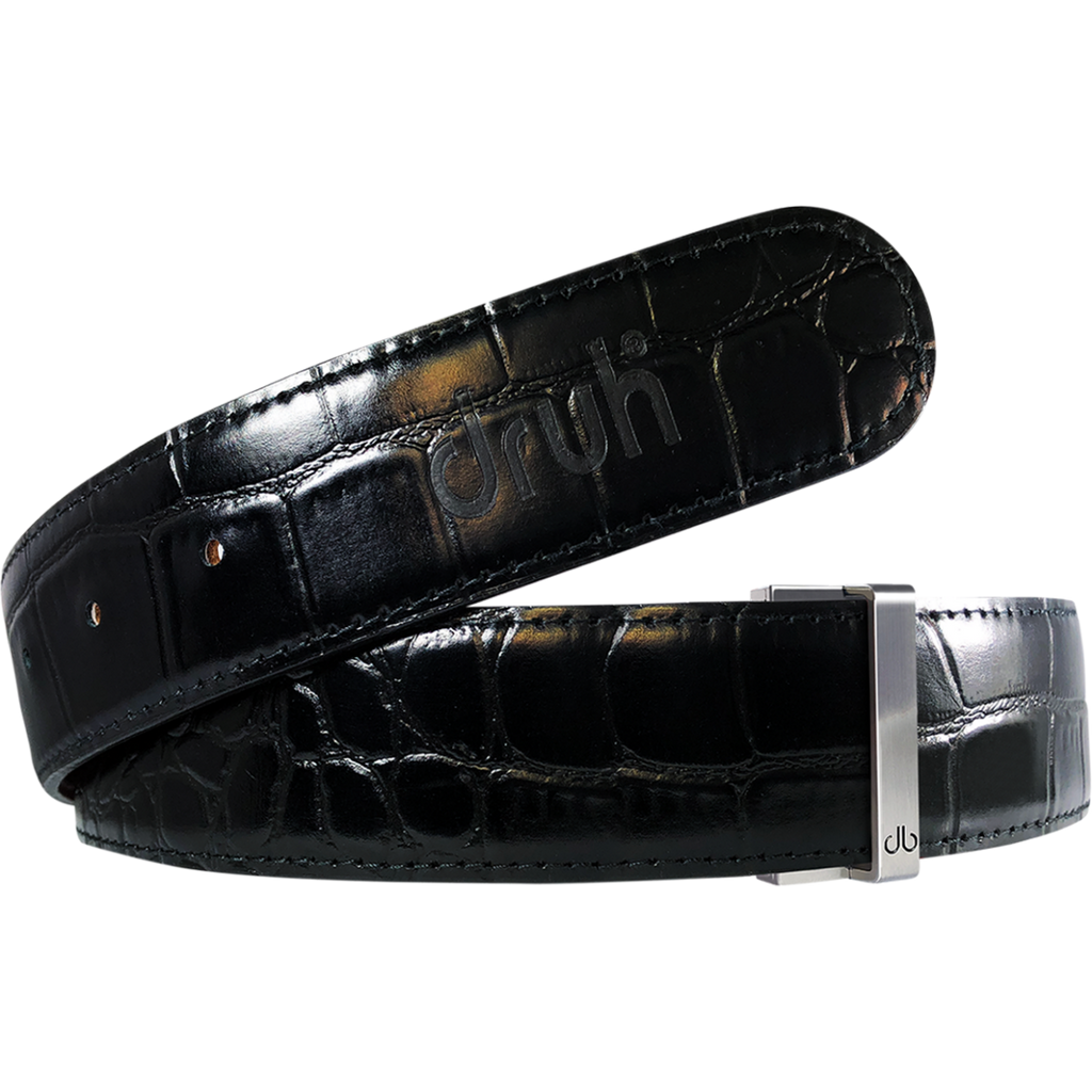 Black Crocodile Textured Leather Belt
