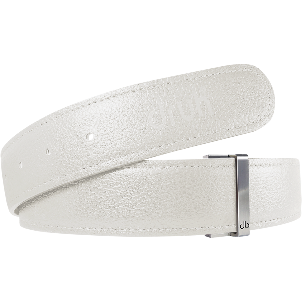 White Full Grain Texture Leather Belt