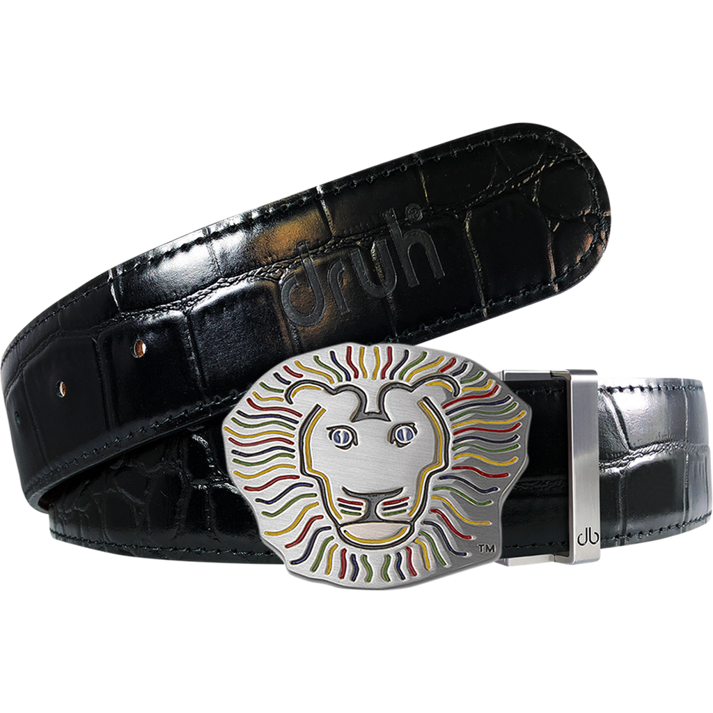 John Daly Lion Buckle and Crocodile Leather Belt in Black