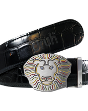 John Daly Lion Buckle and Crocodile Leather Belt in Black