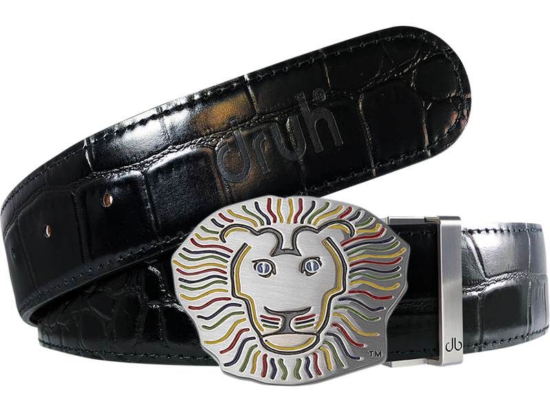 John Daly Lion Buckle and Crocodile Leather Belt in Black