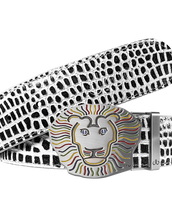 John Daly Lion Buckle and Crocodile Leather Belt in Black & White