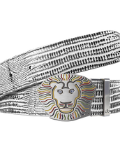 John Daly Lion Buckle and Lizard Leather Belt in White and Black