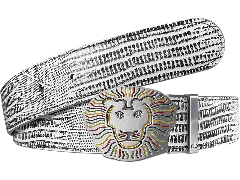 John Daly Lion Buckle and Lizard Leather Belt in White and Black