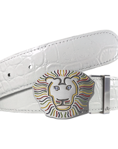 John Daly Lion Buckle and Crocodile Leather Belt in White