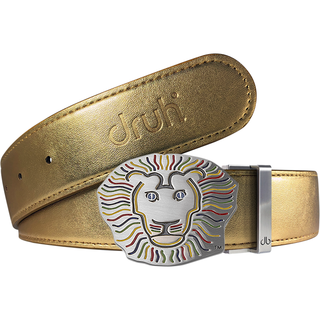 John Daly Lion Buckle and Plain Leather Belt in Gold