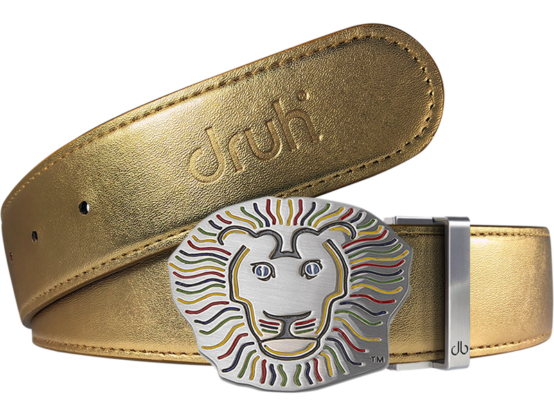 John Daly Lion Buckle and Plain Leather Belt in Gold