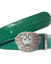 John Daly Lion Buckle and Crocodile Leather Belt in Green