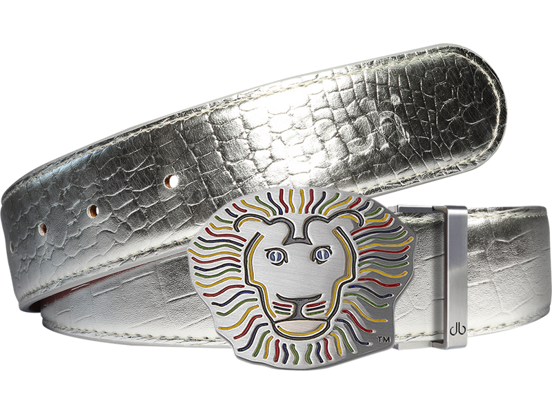John Daly Lion Buckle and Crocodile Leather Belt in Silver