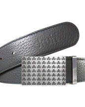 Grey Full Grain Textured Leather Belt with Black db Repeat Buckle