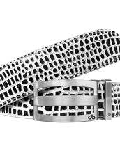 Black Crocodile Leather Belt with Classic Silver Stripe Buckle
