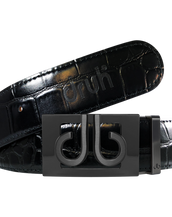 Black Crocodile Textured Leather Belt with Classic Matte Black Thru Buckle