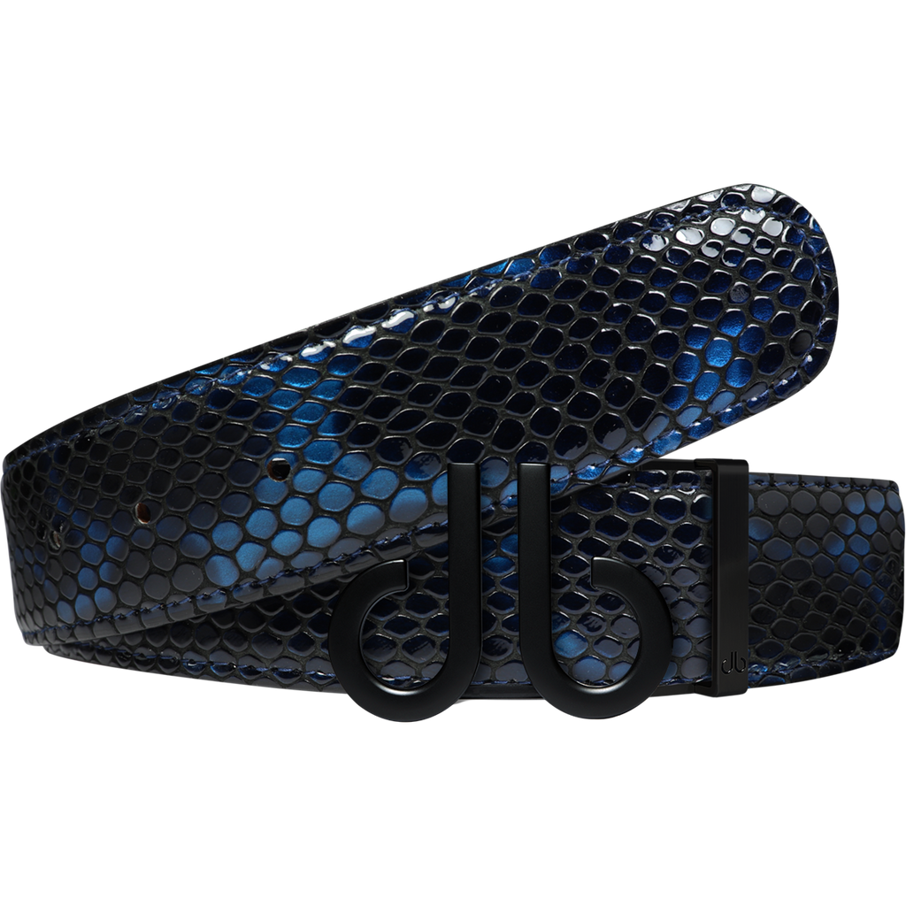 Shiny Snakeskin Texture Belt Blue & Black with Matte Black ‘db’ Icon Buckle