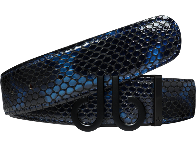 Shiny Snakeskin Texture Belt Blue & Black with Matte Black ‘db’ Icon Buckle
