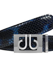 Shiny Snakeskin Texture Belt Blue & Black with Silver ‘db’ Thru Buckle