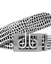 Black and White Crocodile Textured Leather Belt with Buckle