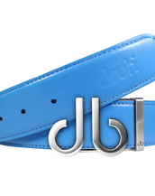 Full Grain Leather Belt in Sky Blue with Brushed Silver ‘db’ Icon Buckle