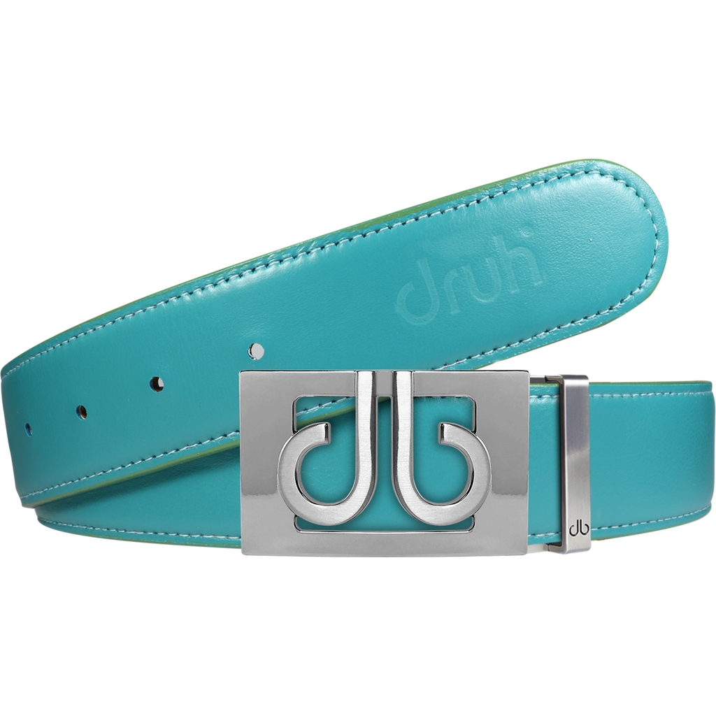 Full Grain Leather Belt in Aqua with Silver ‘db’ Thru Buckle