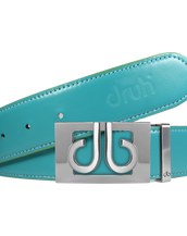 Full Grain Leather Belt in Aqua with Silver ‘db’ Thru Buckle
