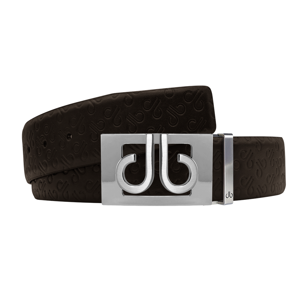 Brown Db Icon Pattern Embossed Leather Belt With Silver Db Classic Thru Buckle