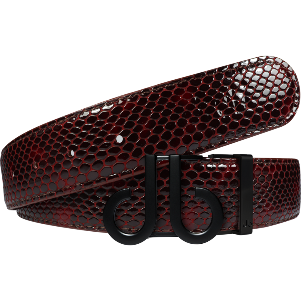 Shiny Snakeskin Texture Burgundy & Black with Classic Buckle