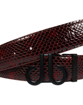Shiny Snakeskin Texture Burgundy & Black with Classic Buckle