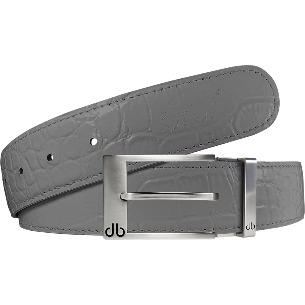 Grey Crocodile Textured Leather Belt with Prong Buckle