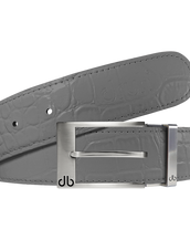 Grey Crocodile Textured Leather Belt with Prong Buckle