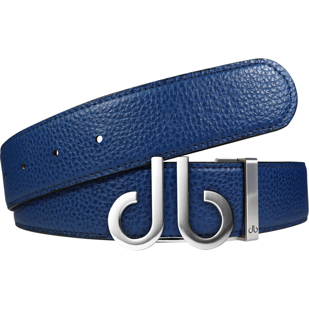 Full Grain Leather Belt in Blue with Brushed Silver ‘db ’Icon Buckle