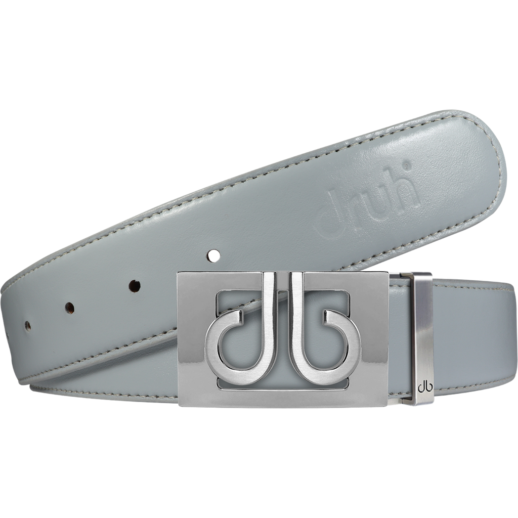 Full Grain Leather Belt in Grey with Silver ‘db’ Thru Buckle