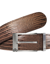 Brown Lizard Textured Leather Belt with Prong Buckle