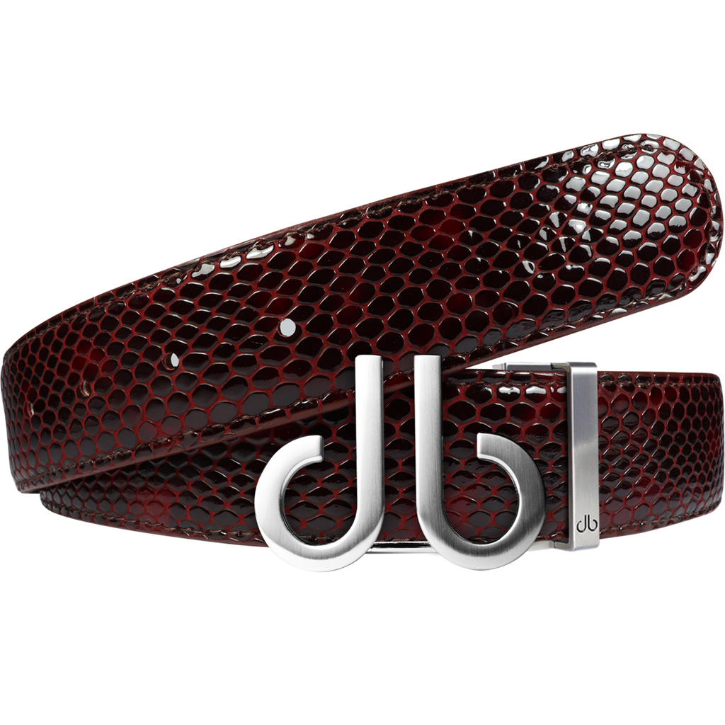 Shiny Snakeskin Texture Burgundy & Black with Brushed Silver ‘db’Icon Buckle
